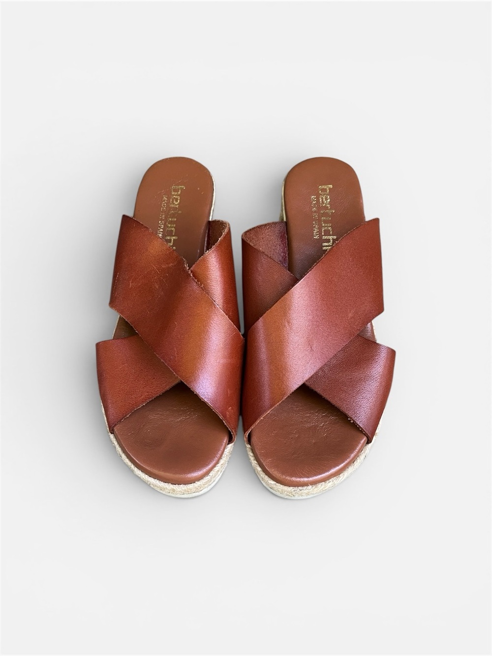 Bertuchi Made in Spain Leather Wedge Espadrille Sandal in Brown